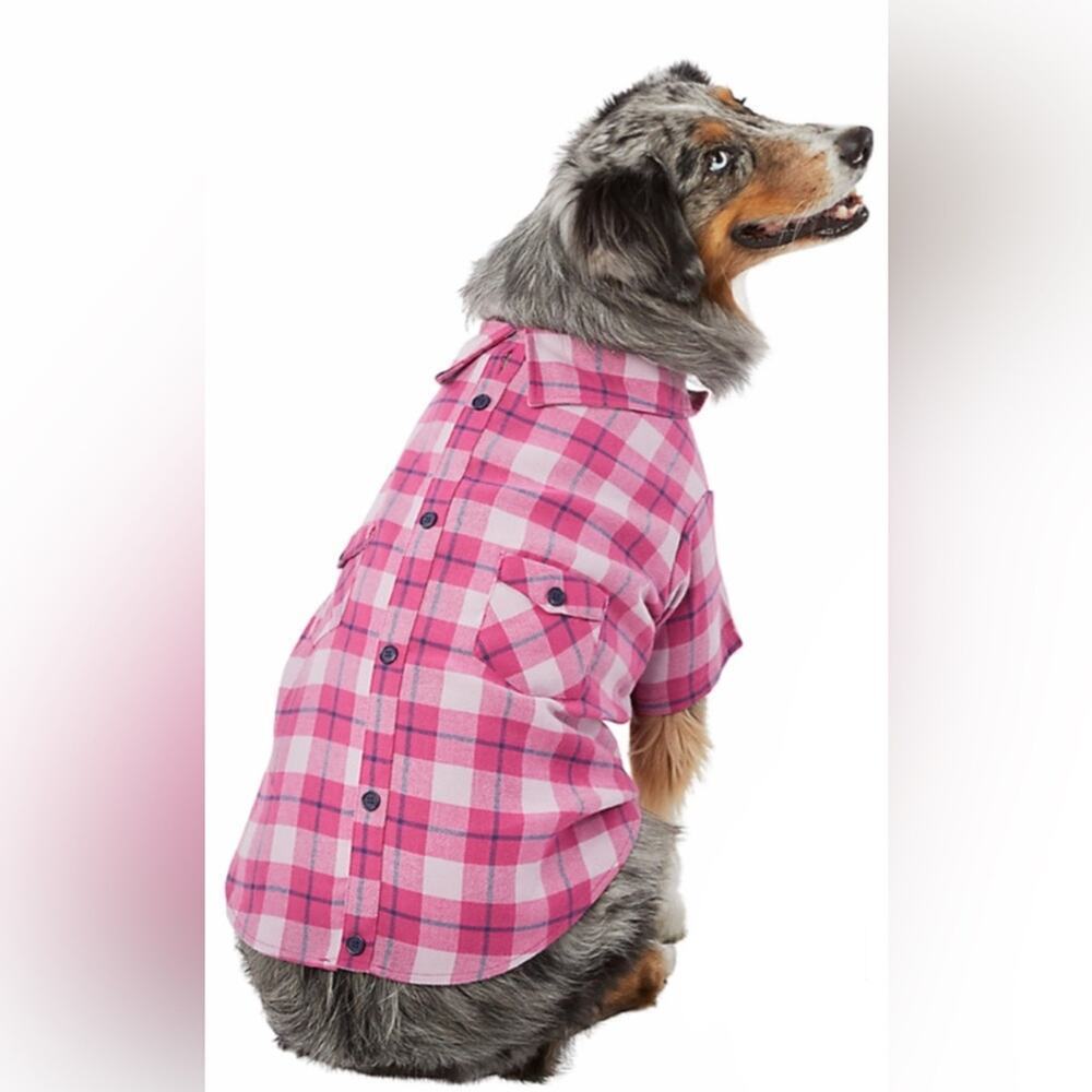 Top‎ Paw Plaid Dog Shacket Shirt Fuchsia Pink Purple XL